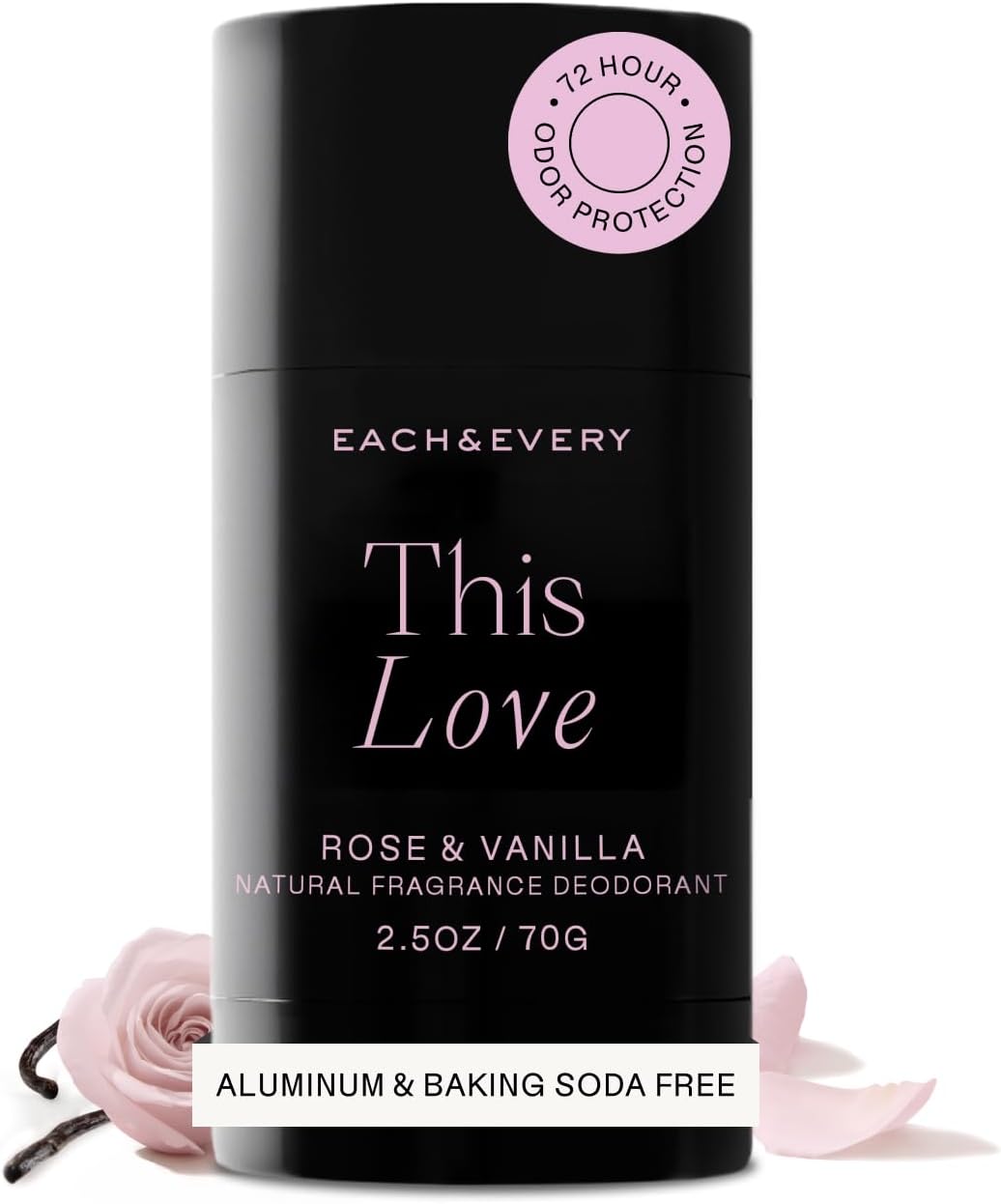 Aluminum Free Deodorant for Women & Men – Natural Fragrance 72-Hr Odor Protection, Non-Toxic Deodorant for Sensitive Skin, EWG Verified, Baking Soda Free - Rose & Vanilla Scent, 2.5oz