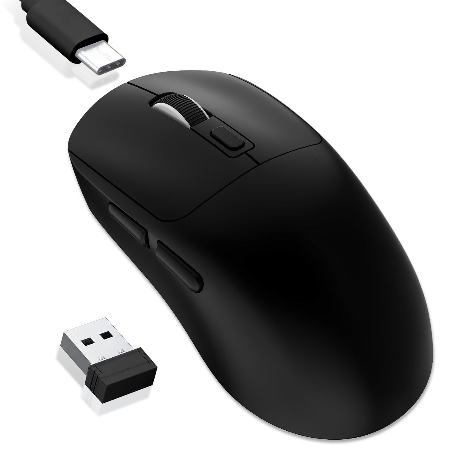 MELOGAGA Wireless Gaming Mouse, 2.4G/Bluetooth 5.4/USB-C 3-Mode Wired/Cordless Game Mice with 8 Adjustable DPI, Ergonomic Rechargeable Computer Mouse for PC, Mac, PS5, Tablet -Black