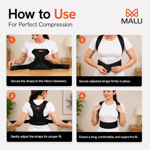 Image of Posture Corrector for Men & Women | Adjustable Back Brace for Spine Alignment & Pain Relief | Upper Back Support Belt Black (XL)