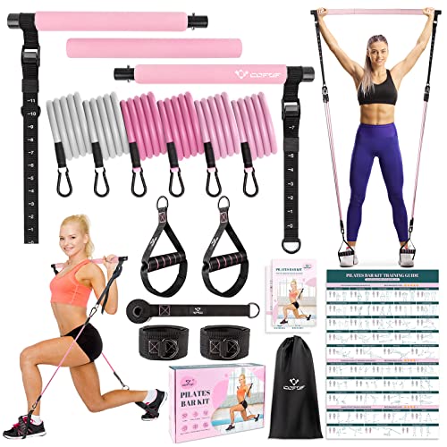 Pilates Bar Kit With Resistance Bands, Multifunctional Yoga Pilates Bar With Heavy-Duty Metal Adjustment Buckle, Portable Home Gym Pilates Resistance Bar For Women Full Body Workouts(20-150Lbs)-Pink #TOP7