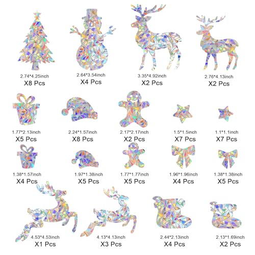 Image of DELLAN 78 PCS Christmas Rainbow Window Clings to Prevent Birds Strikes | Anti-Collision Window Decals, Bird Deflectors Stickers for Glass Windows