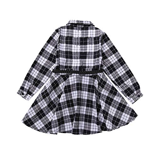 BattleTim Girls Christmas Dress Belt Long Sleeve Buffalo Check Black White/Red Plaid Dresses for Kids,4-12 Years3
