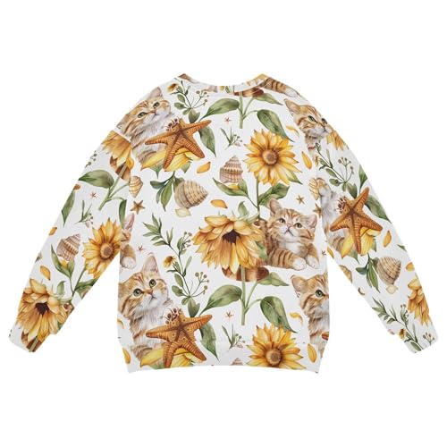 JUNZAN Cute Cats Sunflowers Seastars Leaves Little Kids Sweatshirts Hoodies Long Sleeve Fall Tops Shirts Athletic 4T2