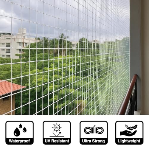 Image of Anti Bird Protection Net, White UV-Stabilized HDPE Multi-Filament Mesh with Installation Kit, Tying Ropes (White, 10X6 FEET)