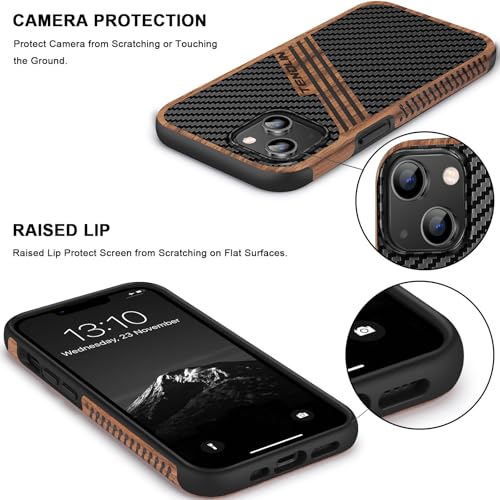 Coque iPhone 13 Mini TENDLIN en bois, carbone et cuir chic compatible MagSafe - 4