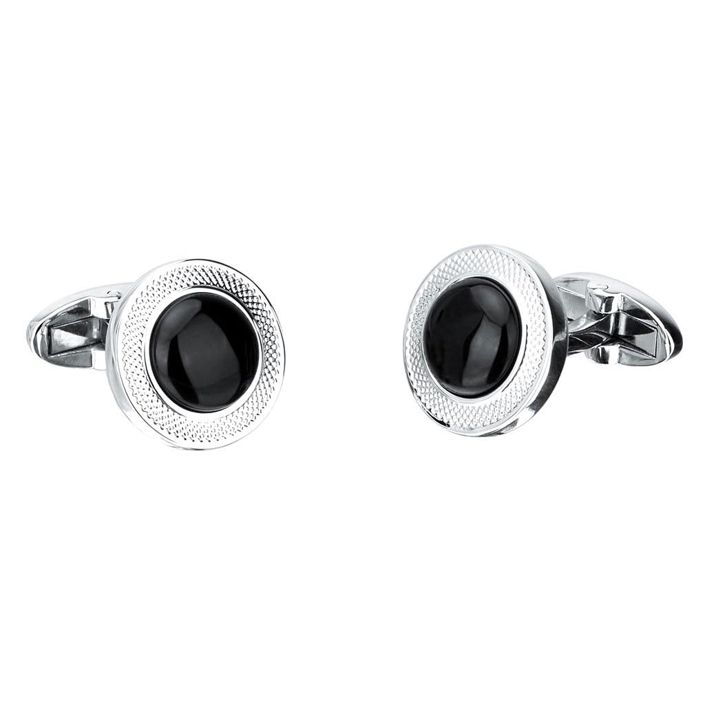 Gemelos de Camisa Francesa para Hombre con diseño de Flor de ágata Redonda de Metal y Clavos para Camisa.