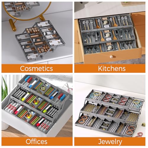 Organiseur de tiroir extensible 3 niveaux gris multi-usage pour petits objets - 8