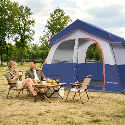 Image of HIKERGARDEN 6-8 Person Camping Tent - Portable Family Cabin Tent for Camp, Windproof Fabric Camp Tent Outdoor for Hiking, Backpacking, Traveling