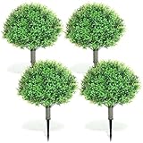 XunYee 4 Pcs 20' Artificial Topiary Ball Trees, Outdoor Artificial Shrubs Faux Bushes UV Resistance Greenery Fake Plants Tree with Ground Spike for Garden Porch Patio Indoor Decoration (Lucky Leaf)