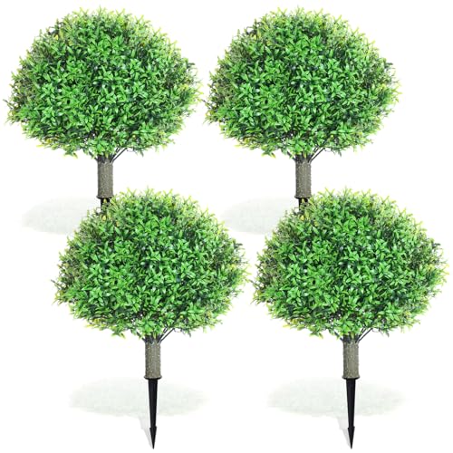 XunYee 4 Pcs 20' Artificial Topiary Ball Trees, Outdoor Artificial Shrubs Faux Bushes UV Resistance...