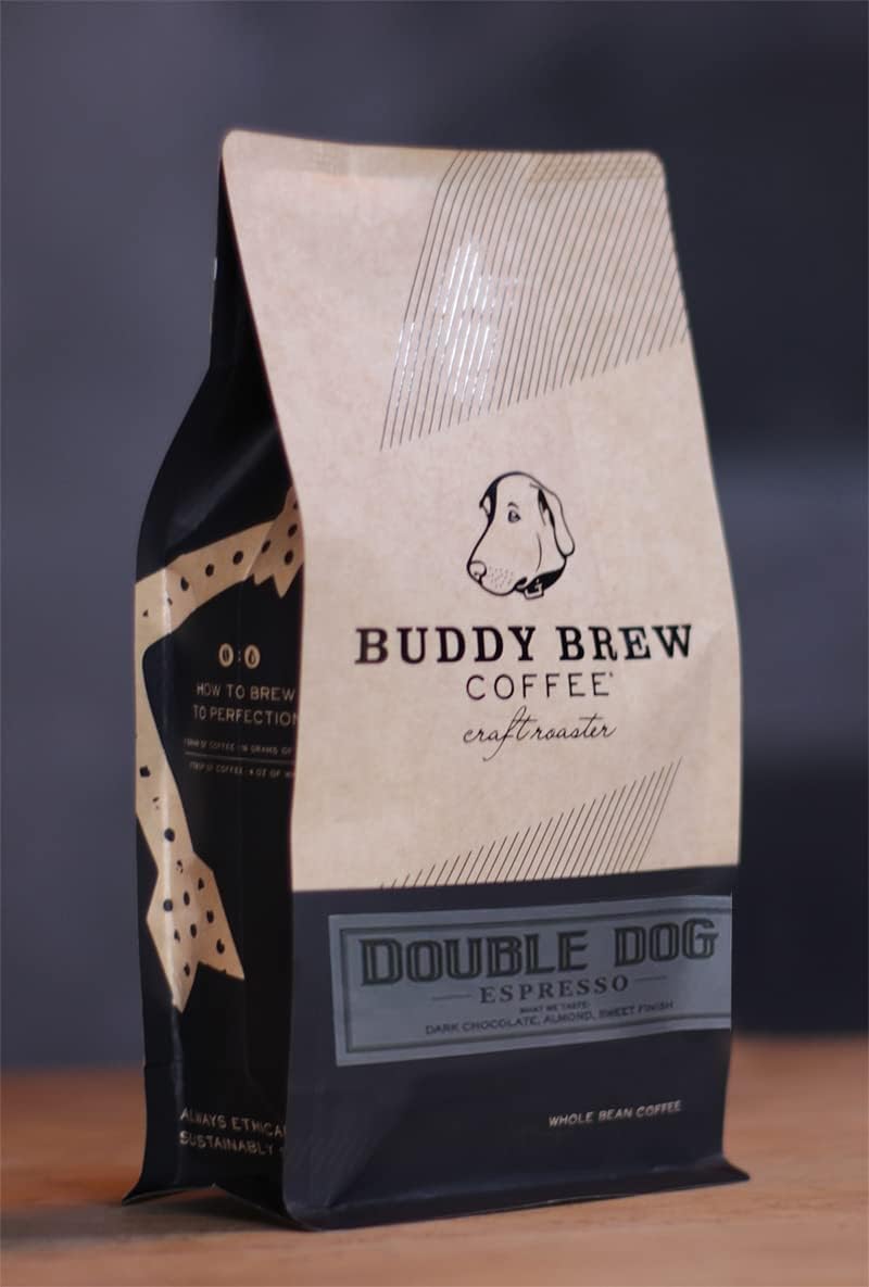 Buddy Brew Coffee, Medium/Dark Roast Whole Bean Coffee -Espresso - 5lb Bag Double Dog Espresso - El Salvador - Specialty Grade Coffee - with notes of dark chocolate and citrus - SPECIAL VALUE size