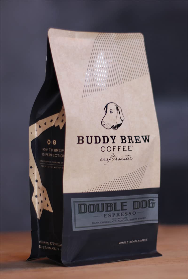 Buddy Brew Coffee, Medium/Dark Roast Whole Bean Coffee -Espresso - 5lb Bag Double Dog Espresso - El Salvador - Specialty Grade Coffee - with notes of