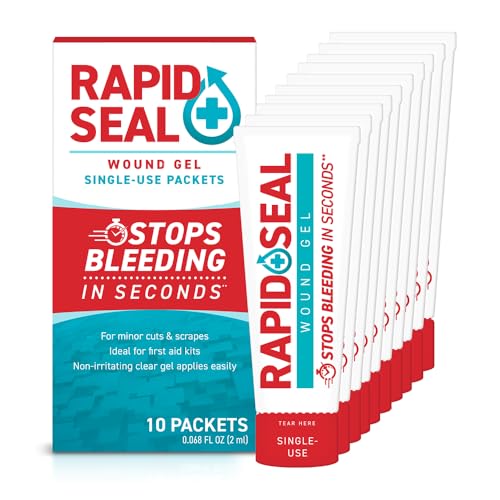 Rapid-Seal Wound Gel Single Use Packets 10ct | Stops Bleeding in Seconds | for Minor Cuts Scrapes and Emergency First Aid Supplies | Easy Storage and Restocking
