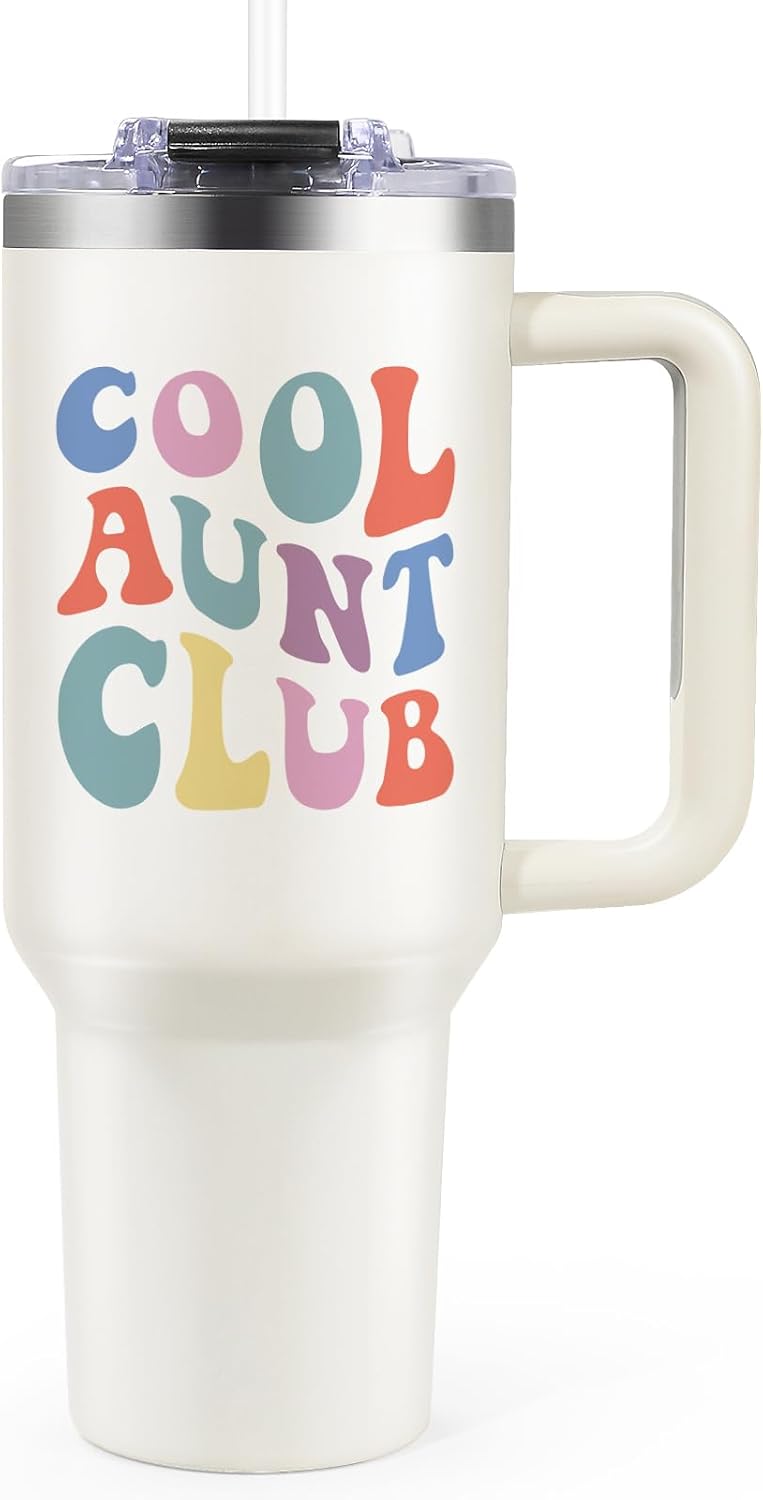 Auntie Gift Ideas, Aunt Gifts from Niece, Nephew - Cool Aunt Gift for Aunts to Be, Auntie, New, Promoted to Aunts - Birthday, Mothers Day, Christmas Gifts - 40oz Tumbler W Lid Straw