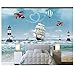 Detazhi Fonds d'écran personnalisé Moderne Photo Murale Enfants 3D Cartoon Ocean Bateau Sea hélicoptère Nordic Style for Enfant Chambre Chambre -450x300cm (Color : 200x140cm)