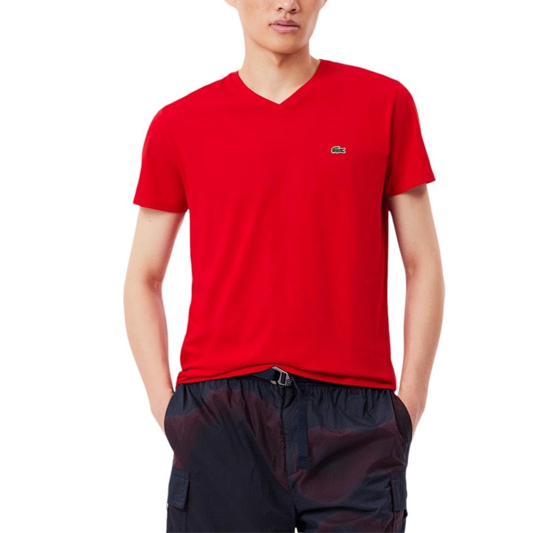 Lacoste Men's Short Sleeve V-Neck Pima Cotton Jersey T-Shirt