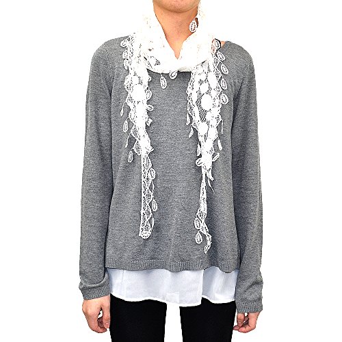 Lace Scarf with Polka Dot Print & Fishnet Fringe