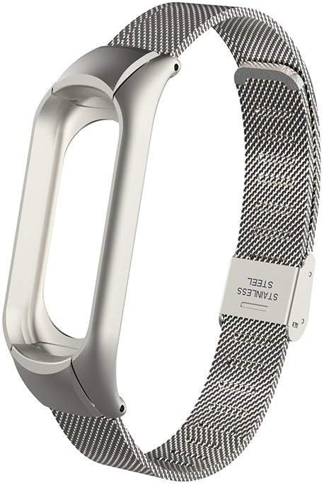 Xiaomi Mi Band 3 Replacement Strap, Miband 3 Replacement Band 16-22CM,Double Elastic Buckle Stainless Steel Metal Wrist Strap Wristband Watchband Bracelet Replacement for Mi Band 3(No Tracker)
