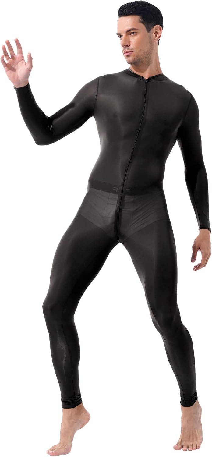 Alvivi Mens Ultra Thin Full Body Jumpsuit One-Piece Zipper Crotch Tight Sexy Bodysuit Leggings