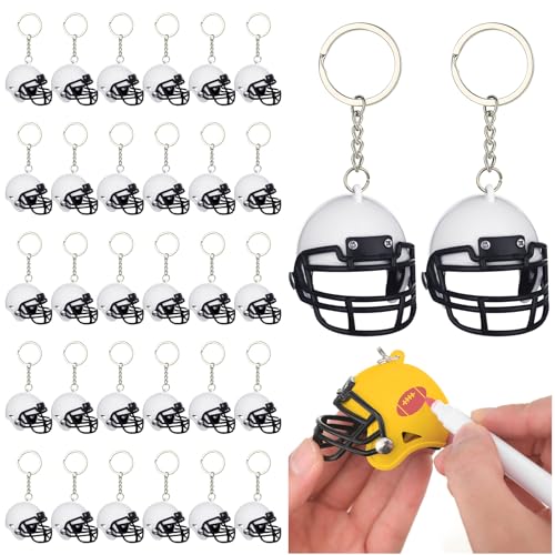 Zeyune 32 Pcs Mini Football Helmet Keychains Bulk Football Party Favors DIY Blanks Rugby Helmet...