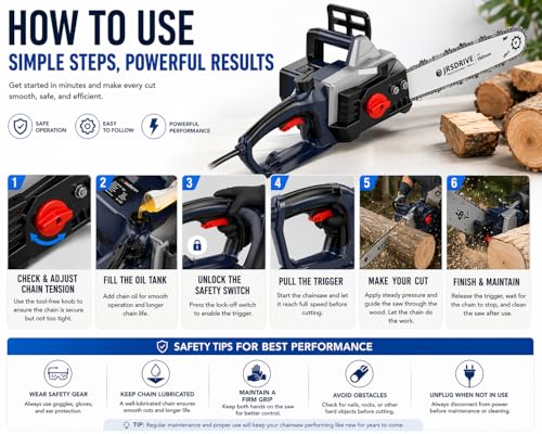 Image of Electric Chainsaw 14 Inch 350mm Guide Bar, 8500 RPM High Power Motor, Tool-Free Chain Tensioning, Safety Lock-Off Switch, Lightweight Wood Cutting Machine for DIY, Gardening & Firewood (ECHS-400N)