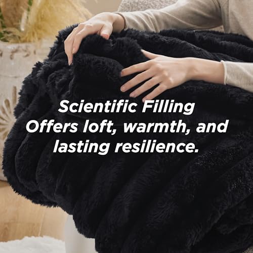 Image of Bedsure Faux Fur King Size Comforter Set - Black Fluffy Comforter King Size, Soft and Cozy Shaggy Winter Bedding Comforter Sets, Warm Luxury Fuzzy Bed Set 3 Pieces, 1 Comforter and 2 Pillowcases