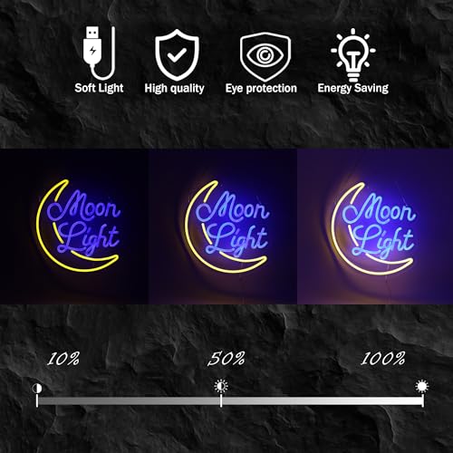 Image of Moon Neon Sign Moon Neon Light Led Signs for Bedroom Wall Decor Kids Room Living Room Party Decoration