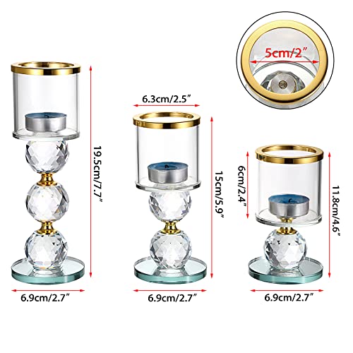 Ownmy Set Of 3 Crystal Glass Candlestick Holders Pillar Candle Holders With Glass Covers, Modern Clear Glass Tea Light Candle Sticks Votive Candle Stands For Table Centerpiece Wedding Decor (Gold) #TOP2