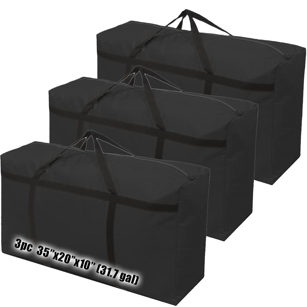 3 robuste Aufbewahrungstaschen mit starkem Griff, Reisetasche, Kleidertaschen für Umzug, Reisen, Camping, Festival-Dekorationen, schwarz, 120L, Einfarbig