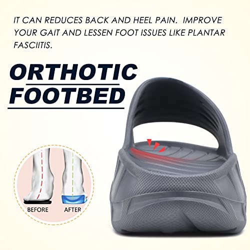 Image of KuaiLu Mens Recovery Sandals Orthotic Arch Support Open Toe Sport Slides Thick Cushion Orthopedic Plantar Fasciitis Slip On Wide Width Summer Pool Beach Waterproof