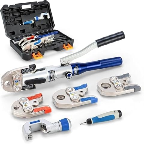 IBOSAD Copper Tube Fittings Hydraulic Pipe Crimping Tool with 1/2",3/4",1" and 1-1/4 inch Jaw Copper Pipe Press Crimpers Pressing Pliers,Suit for Narrow Space (1/2 to 1-1/4 inch) Cover