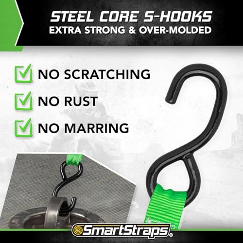 Image of SMARTSTRAPS Retractable Ratchet Tie Down Straps (4 PK) 1,500lb Break Strength, 500lb Safe Work Load, Standard Duty, Secure and Haul ATVs, Lawn Tractors, Cargo, Boxes and Other Small Equipment