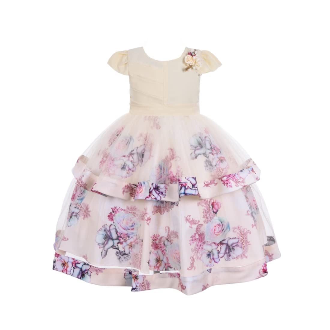 Cosplay Life Elegant Flower Dress for Girls Young Adult Fashion Bow Flower Waistline Kids Party Festival Ages 5-9 Years Old (Pink, 7yrs) — view 2