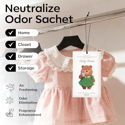 Image of MYARO 12 Packs Baby Powder Scent Sachets Room Air Freshener for Closet Drawer Clothes Storage Small Space Odor Eliminator