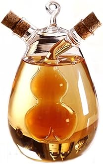 WINIAER 2 in 1 Oil and Vinegar Dispenser Cruet Bottle, Kitchen Supplies Glass Olive Oil and Balsamic Vinegar Cruet Bottle with Cork Stoppers, Hand-blown Glass Jar (Gourd Shape)