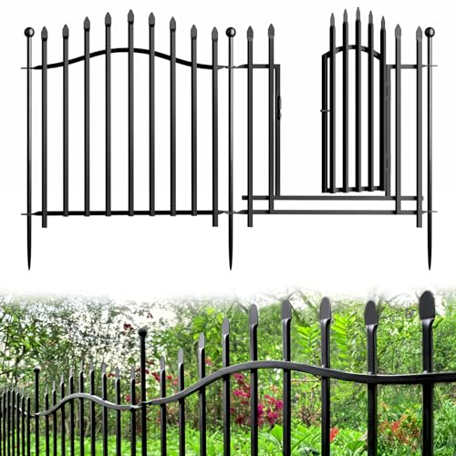 10 Panels No Dig Garden Decorative Fence with Gate - 24in H x 22.5ft L, Heavy-Duty Square Tube Animal Barrier, Rustproof Dog Fence for Outdoor Yard & Patio Protection