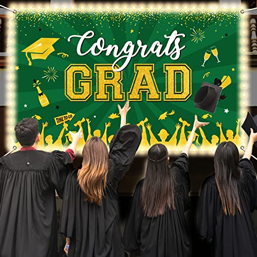 Image of Green Graduation Banner with Led-Light Strips Decor 71 inch x 43 inch Class of 2024 Graduation Backdrop Banner Congrats Grad Party Decorations for 2024 Graduation Party Background Supplies