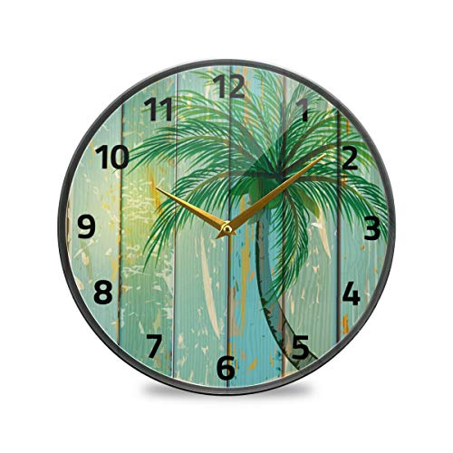 ALAZA Beach Coconut Palm Tree Summer Wall Clock Battery Operated Silent Non Ticking Clocks for Living Room Decor 12 Inch / 9.5 Inch