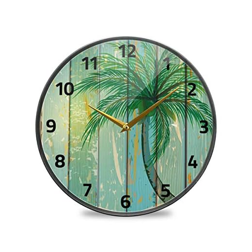 ALAZA Beach Coconut Palm Tree Summer Wall Clock Battery Operated Silent Non Ticking Clocks for Living Room Decor 12 Inch / 9.5 Inch