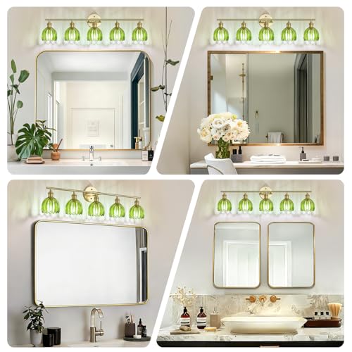 Image of Vintage Bathroom Light fixtures, Gold Vanity Lights, ETL Certified
