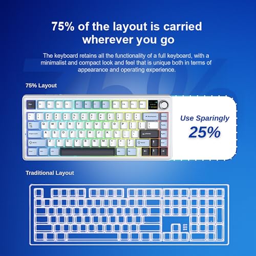 Image of AULA F75Max 75% TKL Wireless Mechanical Keyboard | Hot Swappable | Pre-lubed Linear Switches | RGB Backlit | 2.4GHz /Type-C /Bluetooth Gaming Keyboard (F75Max Ice Blue, Reaper Switch)