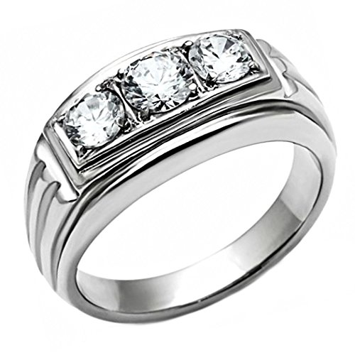Navarro: Mens 1.0ct Ice on Fire CZ 3 Stone Journey Wedding Band Ring 316 Steel, 3048 sz 11.0
