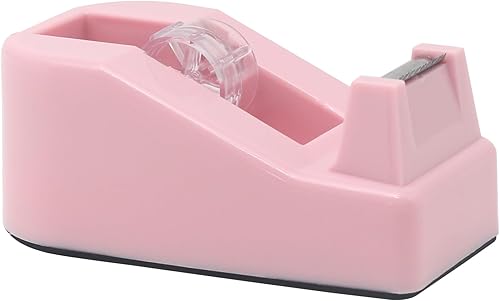 SHOIKOM - Dispensador de cinta de escritorio elegante y afilado, bonito escritorio dispensador de cinta de oficina, base antideslizante, color rosa