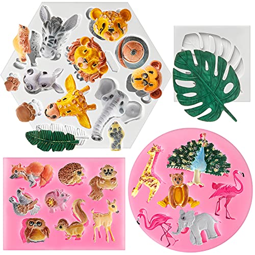 Lot de 4 moules à gâteau en silicone en forme de feuille de palmier tropical - Pour décoration de gâteaux - Pour fête prénatale Cover