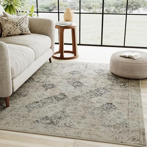 PureCozy Sage Green Area Rug 2x3 Washable Vintage Distressed Entryway Carpet Non Slip Neutral Door Mat Low Pile Retro Floral Farmhouse Accent Throw Small Rug for Bathroom Laundry Kitchen Din