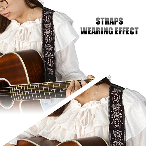 Dulphee Guitar Strap Vintage Printed Adjustable Polyester Shoulder Strap - Suitable For Bass, Electric & Acoustic Guitars #TOP5