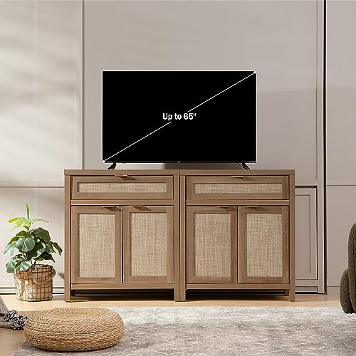 Sicotas SCEWA20004OA Sideboard Buffet Cabinet Set Of 2, Rattan Credenza Storage Cabinet thumb #1