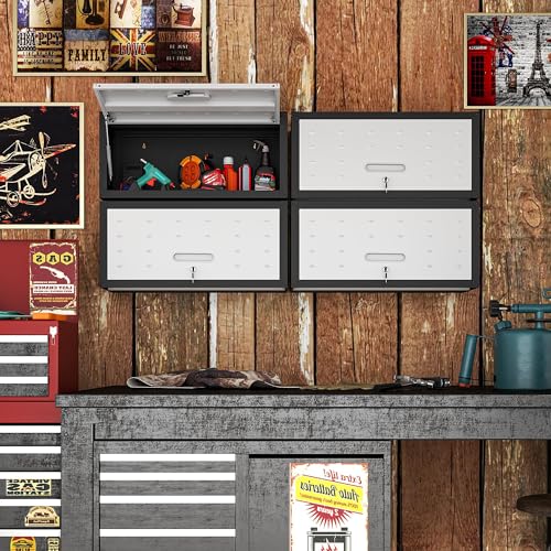 Image of Wall Mounted Metal Storage Cabinet, Garage Hanging Tool Cabinet
