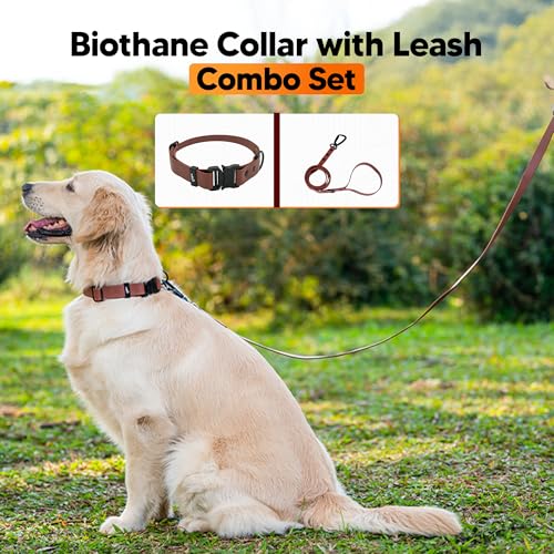 Image of Adil'S Waterproof Leash and Collar Combo Set - Adjustable & Breathable Biothane Collar with Leash Suitable for Medium & Large Size Dogs (Lease 5Ft), Chestnut, L