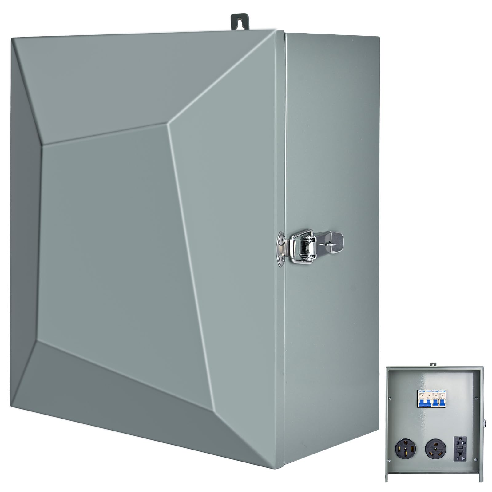 Umaogus Rv Outlet Box with Breaker, Temporary Power Rv Electrical Panel with 20 30 50 Amp Receptacle, Lockable Metal Enclosure Weatherproof RV Power Box for RV,Camper,Travel Trailer